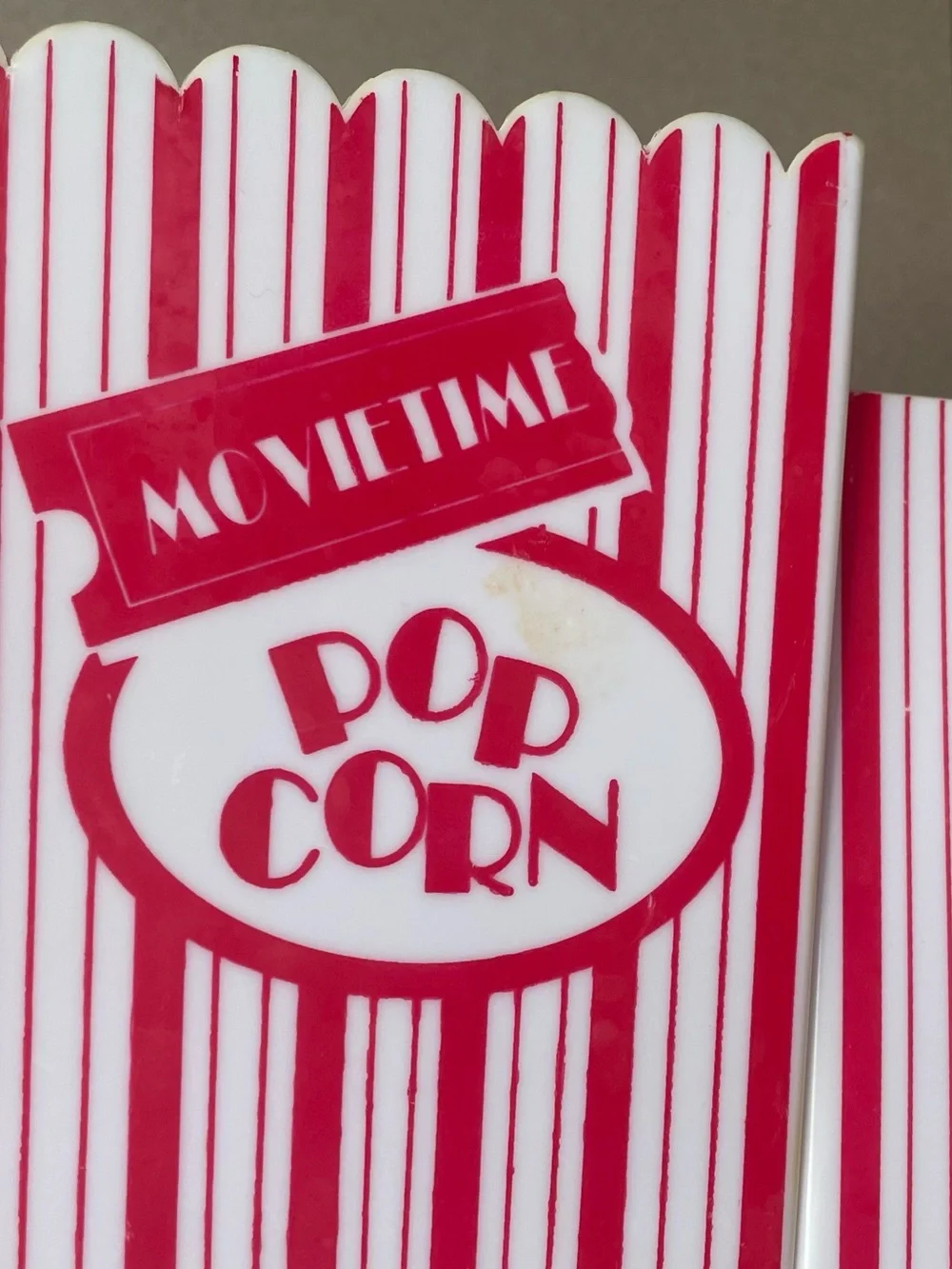 Set of 4 Movie Time Popcorn Buckets Vintage Plastic Tubs Striped Home Theater
